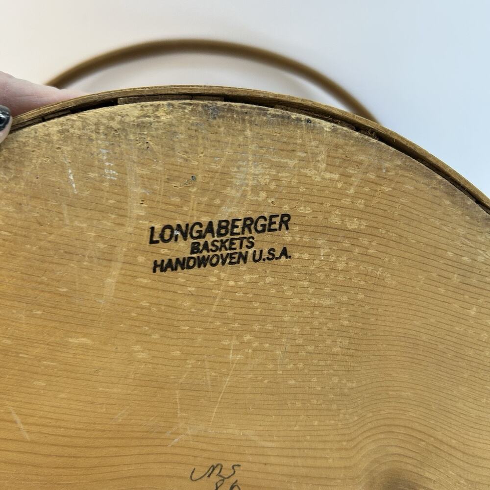 Vintage 1986 Longaberger Sewing Yarn Basket Leather Hinged Lid Painted - Picture 12 of 16